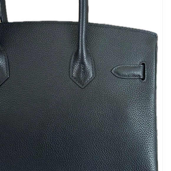 Black Leather Top-Handle Satchel with Silver Hardware - Picture 8 of 8